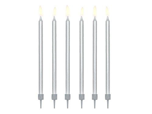 Birthday candles, plain, silver - 12 pcs