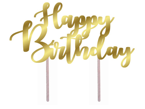 Cake topper Happy Birthday, gold - 20 cm - 1 pc