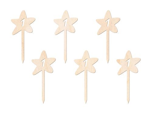 Cake toppers 1st birthday, wooden - 6 pcs