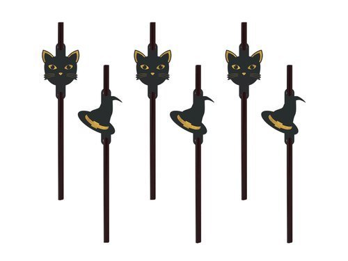 Halloween Witch and cat straws - 6 pcs