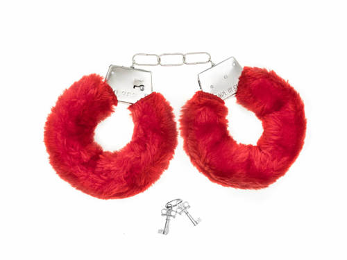Handcuffs with fur, red, 1 pc