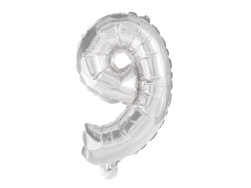 Mini Shape Number 9 Silver Foil Balloon - 35 cm - 1 pc
