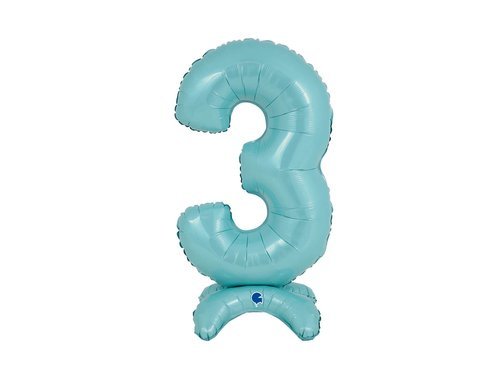 Number 3 Pastel Blue Standing Foil Balloon - 64 cm - 1 pc