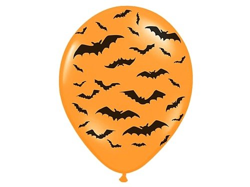 Orange balloons with bats for Halloween - 37 cm - 50 pcs.