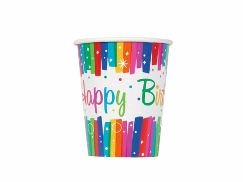 Rainbow Birthday Cups - 266 ml - 8 pcs