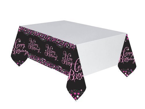 Table Cover Happy Birthday Sparkling Celebrations pink - 137 x 259 cm - 1 pc