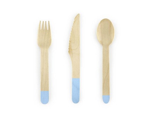 Wooden Cutlery, sky blue- 16 cm - 18 pcs.