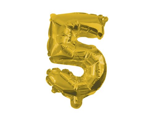 Balon foliowy cyfra 5 złota - 30 cm