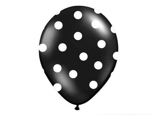 Balony lateksowe czarne w białe kropki - 30 cm - 6 szt.