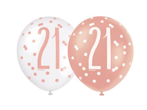 Balony lateksowe pastelowe z liczbą 21 różowe złoto - 30 cm - 6 szt.