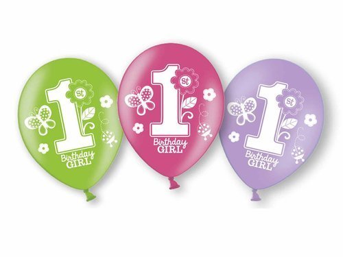 Balony na roczek 1st Birthday dla dziewczynki - 6 szt.