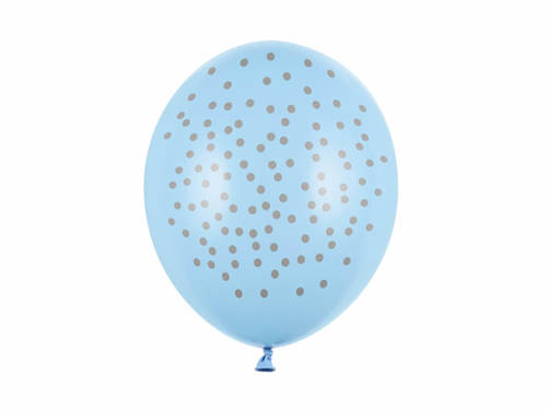 Balony pastelowe błękitne w srebrne kropki - 30 cm - 6 szt.