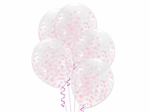Balony przezroczyste z różowym konfetti - 30 cm - 100 szt.