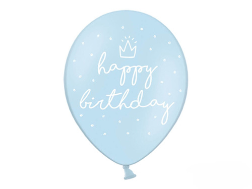 Balony z nadrukiem Happy Birthday niebieskie - 30 cm - 50 szt.