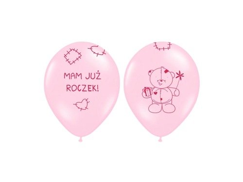 Balony z nadrukiem dla dziewczynki "Mam już roczek" - 30 cm - 50 szt.
