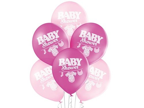 Balony z nadrukiem na baby shower dla dziewczynki - 12" - 6 szt.