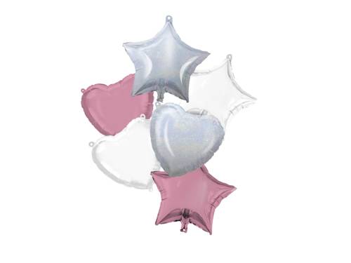 Bukiet balonów foliowych białe, różowe i opalizujące - 1 kpl.