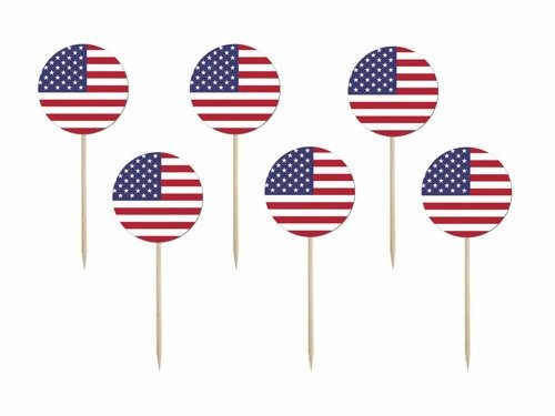 Pikery na tort Flaga Stanów Zjednoczonych Ameryki - 6 szt.