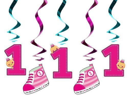 Świderki urodzinowe "I'm No 1" różowe na roczek -  60 cm - 5 szt