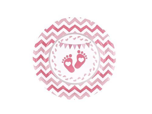 Talerzyki Stópki na Baby Shower różowe - 18 cm - 6 szt.