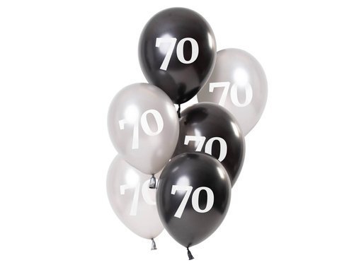Zestaw balonów na siedemdziesiąte urodziny Glossy czarny - 23 cm - 6 szt.