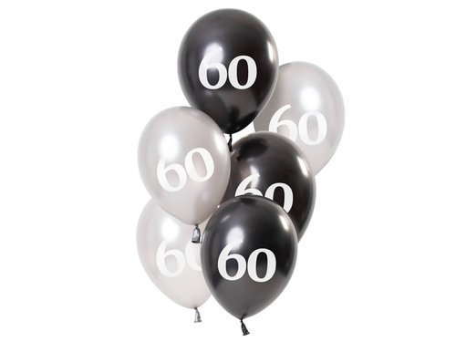 Zestaw balonów na sześćdziesiąte urodziny Glossy czarny - 23 cm - 6 szt.