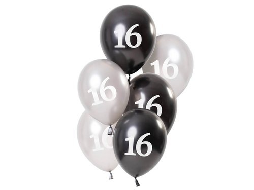 Zestaw balonów na szesnaste urodziny Glossy czarny - 23 cm - 6 szt.