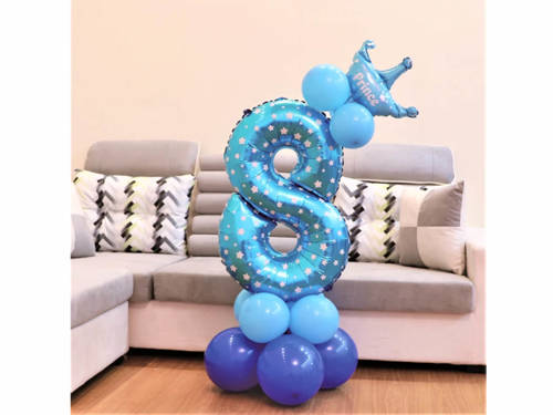 Zestaw balonów z cyfrą osiem niebieski - 15 szt.