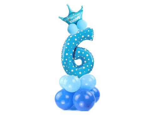 Zestaw balonów z cyfrą sześć niebieski - 15 szt.
